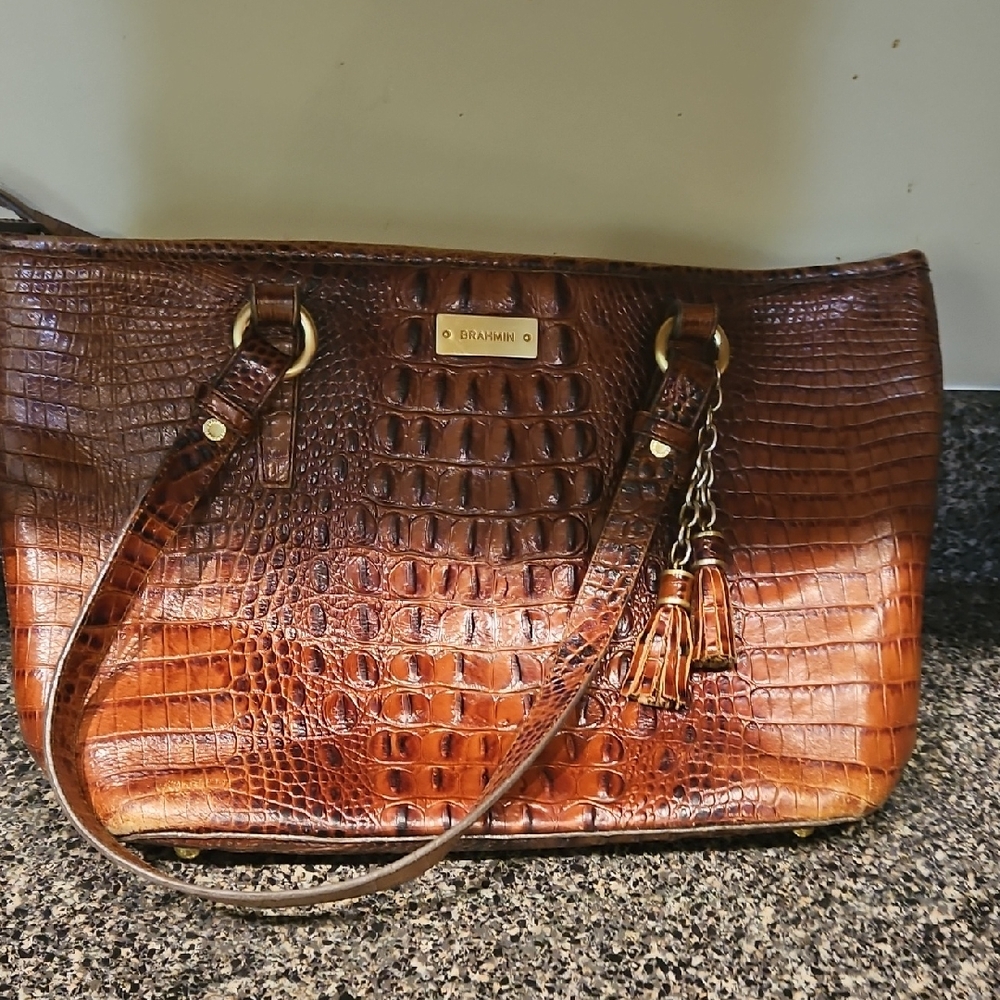 Brahmin Brown Crocodile Embossed Shoulder Bag